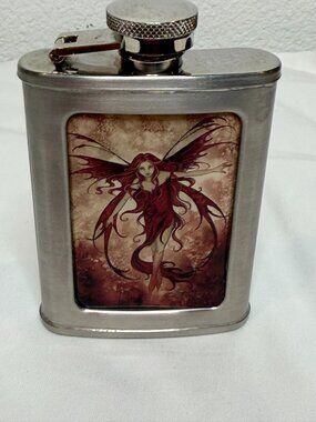 Amy Brown Fairy Flask 2006-Mystical Red Fire Element–Stainless Steel Hip Flask